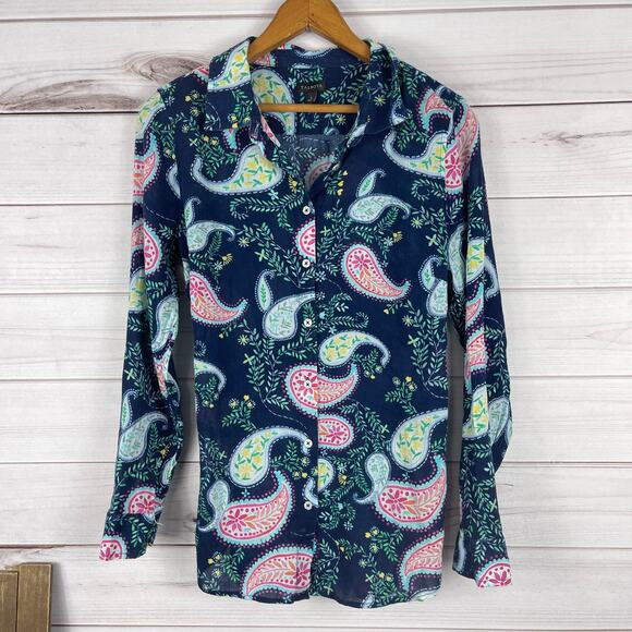 Talbots Classic Cotton Shirt Garden Paisley Navy‎ Button Down Women's Small - Picture 1 of 7